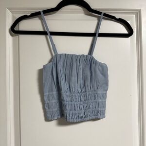 Abercrombie & Fitch Linen Blend Blue Smocked Crop Top
